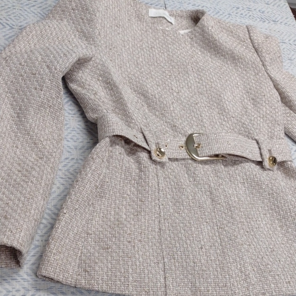 Zara Cream And Gold Textured Women's Blazer - Picture 7 of 16